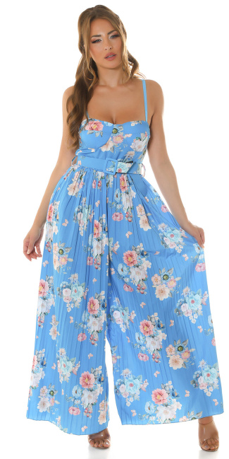 Kouca pleated Overall with floral Print Blue